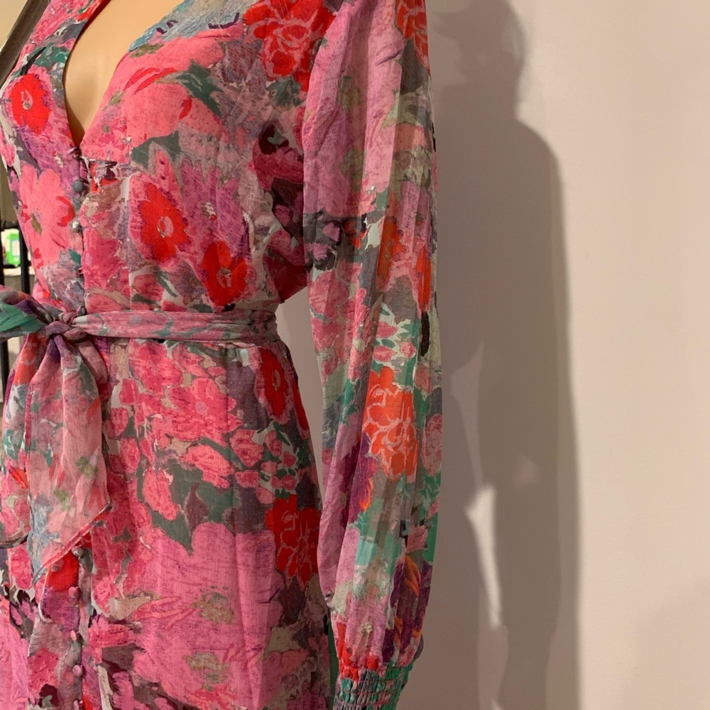 ASOS Hope & Ivy tie front split maxi dress in pink floral - Picture 6 of 8